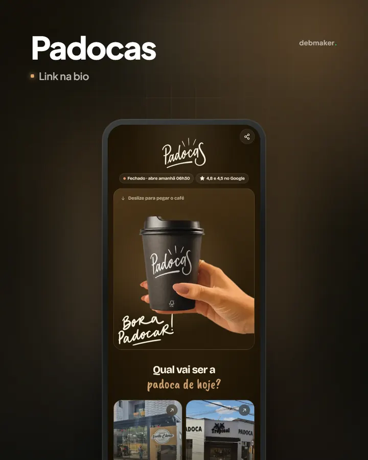 Página de link na bio da padaria Padocas