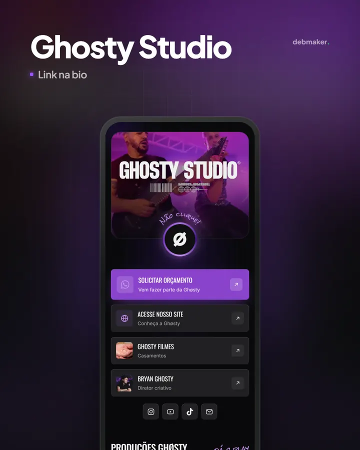 Página de link na bio da produtora audiovisual Ghosty Studio